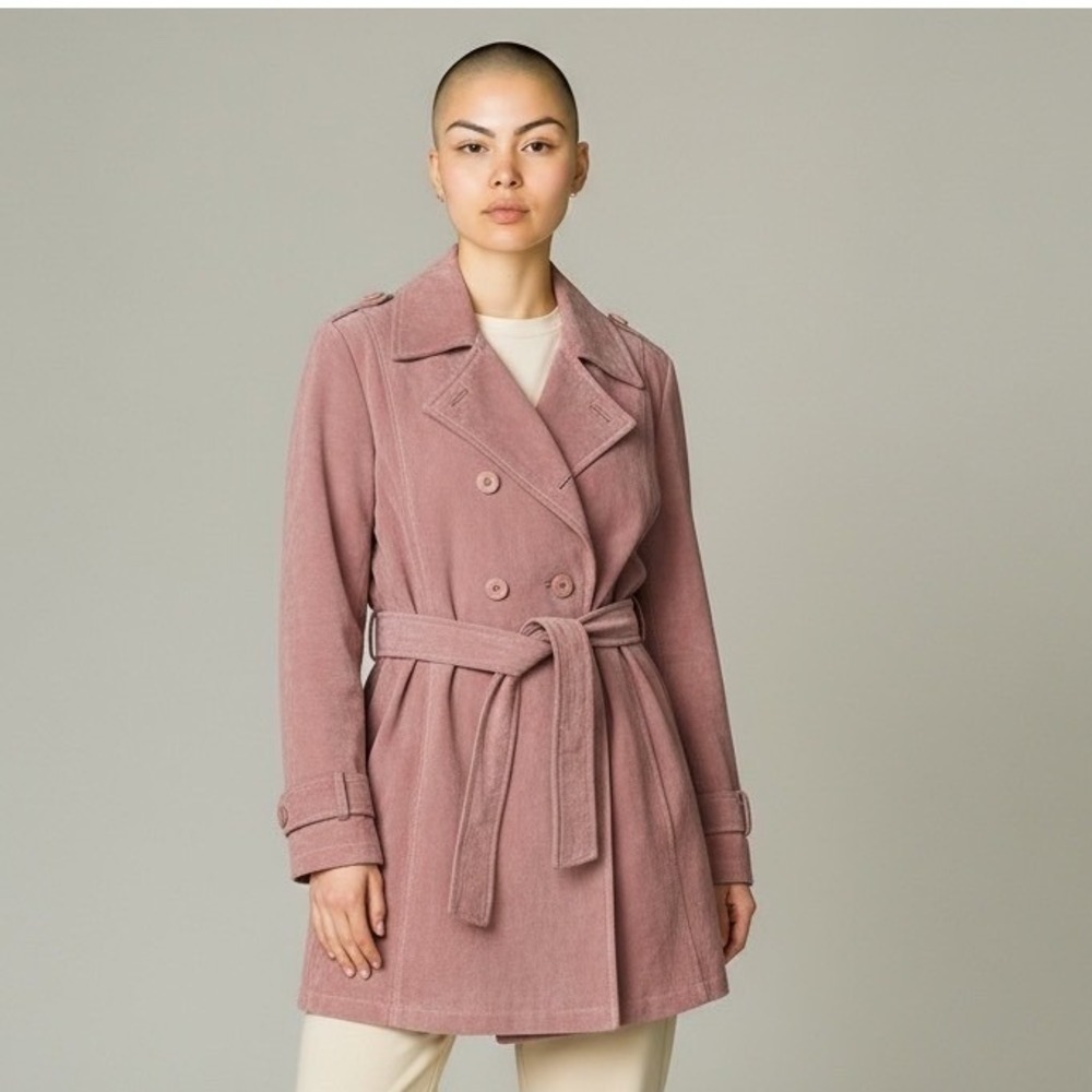 Suede Belted Trench Coat Women's M Double Breasted Wilsons Pink